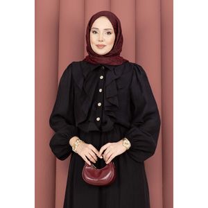Conjunto de Hiyab Negro Informal para Mujer con Falda con Detalle de Volantes, Tela Modal Transpirable - Product Image 2
