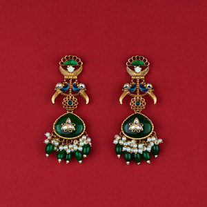 Pendientes de araña occidentales Indo de diseñador de lujo, pavo real de alta calidad con chapado en Mehndi, accesorios de moda de lujo - Product Image 2