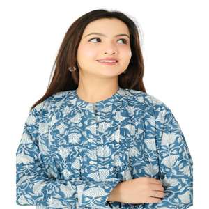 Chemisier Boho en coton imprimé bloc pour femmes motif floral haut d'hiver long avec Style Hippie chemises bohèmes décontractées manches courtes - Product Image 4