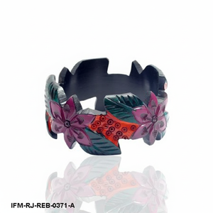 Brazalete de Resina Floral Tallado a Mano, Estilo Vintage, Brazalete Tropical de Hibisco, Joyería Botánica Gruesa de Color Morado y Verde - Product Image 4