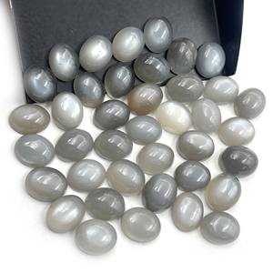 Lot of 32 Natural Grey Moonstone Oval Cabochon 8x10 MM 100 CT IGI Certified <b>Loose</b> <b>Gemstone</b>" - Product Image 4