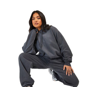 Chándal de invierno de talla grande para mujer, pantalones de chándal con capucha de algodón 100%, estampado sólido, servicios OEM personalizables para adultos - Product Image 4