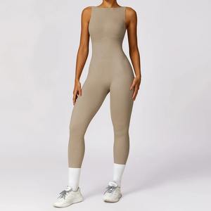 Ropa de gimnasio de una pieza para mujer, Mono de Fitness sin espalda sólido, chándal de entrenamiento, traje de Yoga, ropa deportiva corta - Product Image 4