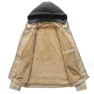 Chaqueta de Lona y Cuero Premium Beige, Elegante con Detalles Acolchados en los Hombros, Impermeable, Cortavientos, Unisex para Invierno - Product Image 2