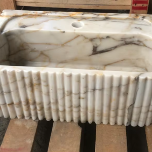 Fregadero de baño de mármol de montaje en pared elegante al por mayor, tocador de Calacatta personalizado B2B, fregadero de habitación de polvo de piedra natural - Product Image 4