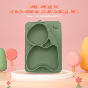 Assiette à ventouse pour bébé en silicone de qualité alimentaire, incassable et écologique, forme girafe de dessin animé, compartimentée, compatible lave-vaisselle et résistante à la chaleur - Product Image 2