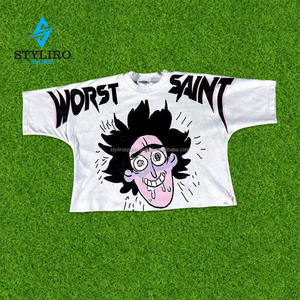 T-shirt Boxy Fit pour hommes de haute qualité en coton épais surdimensionné court solide col rond sérigraphie boxy t-shirts - Product Image 2