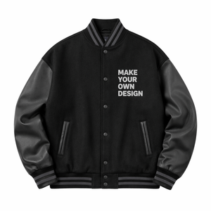 <b>Men's</b> Black Varsity <b>Jacket</b> PU Leather Sleeves Custom Design Heat Transfer Print Front <b>Letter</b> Pattern Casual Autumn Wear - Product Image 4
