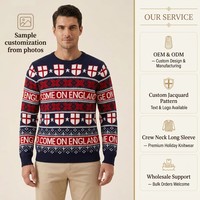 Erwachsenen-Weihnachtspullover England Wappen Marineblau Jacquard-Strick Pullover Schneeflocken-Rundhalsausschnitt Feiertags-Sweater Fußball-Fan