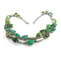 Collar llamativo con cuentas finas y gemas verdes de Art Palace para mujer, plata de ley 925, 0.1g