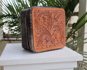 Caja de joyería de cuero real hecha a mano, almacenamiento de joyería de viaje, caja de joyería occidental, el mejor regalo para mujeres - Product Image 2