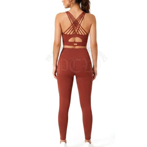 Conjunto de Yoga Ligero para Mujer, Diseño Sólido con Logotipo Frontal, Cintura Elástica, Tejido Elástico en Cuatro Direcciones, Transpirable, Spandex/Nylon, para el Hogar - Product Image 2