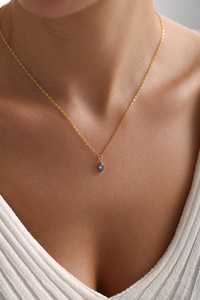 Collier miniature en argent sterling 925 plaqué or 14 carats avec améthyste marquise, collier miniature coloré, cadeau pour elle - Product Image 4