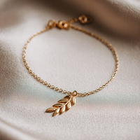 Bracelet minimaliste en argent sterling 925 avec pendentif feuille d'olivier naturelle, personnalisable
