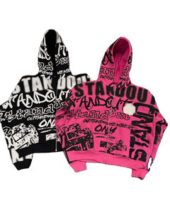 เสื้อฮู้ดซิปโอเวอร์ไซส์ลายกราฟิกสุดเท่ห์สำหรับผู้ชาย สไตล์สตรีทแวร์ พร้อมพิมพ์ตัวอักษรโดดเด่น - Product Image 1