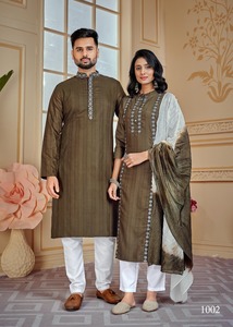 Combo de styliste traditionnel Kurta de Kurta avec pyjama & Kurti avec pantalon pour beau Couple charmant - Product Image 4