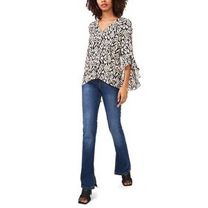 Camicetta da donna Vince Camuto con maniche a volant e scollo a V, design geometrico inciso, ricamata in popeline chiffon, vestibilità ampia, nera, taglia XL, per primavera/estate - Product Image 3