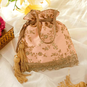 Sac Potli indien traditionnel en polyester, broderie artisanale, écologique, pour femmes, idéal pour les fêtes, les mariages, cadeau, mode, vente en gros - Product Image 1