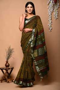 Sarees 100% en lin imprimées bloquées à la main sur mesure pour femmes de tous âges dans des couleurs pastel et vives - Product Image 4