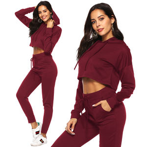 Conjunto de dos piezas para mujer, conjunto deportivo, traje deportivo, sudaderas con capucha para correr, Top corto de sudor, pantalones, conjuntos a juego para mujer, ropa Suleman Outfit - Product Image 1