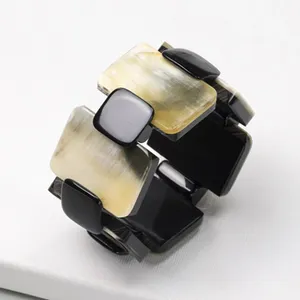 Nueva pulsera de cuerno de búfalo, brazalete ancho estirable, ágata, Animal pulido, artesanía personalizada para artesanías náuticas naturales - Product Image 1