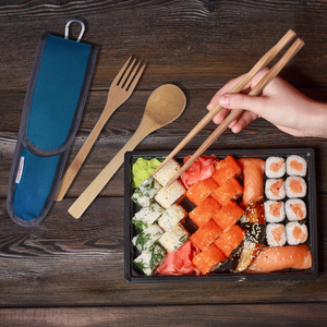 Utensilios de viaje de bambú, juego de cubiertos de bambú reutilizables con estuche de transporte, juego de cubiertos portátil para viajes, escuela, trabajo, camping - Product Image 5