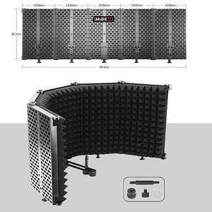 Écran d'isolation pour microphone professionnel Midex PF-43 à 5 panneaux avec support, cabine vocale pliable insonorisante (69x26 cm) - Product Image 3