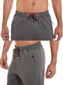 Pantalones cortos de Jogger de algodón informales para hombre con cintura elástica media patrón sólido bolsillos con cremallera y cordón para hacer ejercicio - Product Image 4