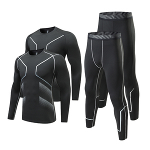 2026 Breathable Quick Dry Compression Long Sleeve <b>Base</b> <b>Layer</b> Suit Set for <b>Men</b> Digital Printing Solid Spandex/Polyester Legging - Product Image 5