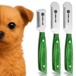 Flamia Jabz Essential Peines peladores de perros de madera grandes Terriers Cuchillo de cardado Mango verde Ecológico Eficaz Aseo de mascotas - Product Image 1