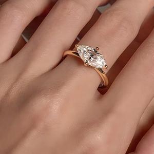 Bague en argent sterling 925 plaqué or 14k 18k avec diamant CZ taille marquise 15*8,5 mm, bijoux pour femmes - Product Image 1
