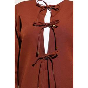 เสื้อแจ็คเก็ตและกระโปรงแบบผูกด้านหน้าชุด2ชิ้นสีน้ำตาล - Product Image 2