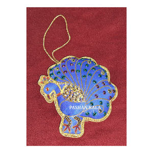 Beautiful Handmade <b>Peacock</b> Shape Festival Hanging Product Blue Fabric Zari Work Embroidery and Beaded Christmas Hanging <b>Ornament</b> - Product Image 1