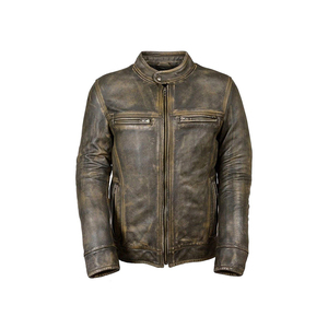 เสื้อแจ็กเก็ตหนังแท้สีดำสำหรับผู้ชายเสื้อแจ็คเก็ตหนังแพะผลิตภัณฑ์เสื้อผ้าหนังยาว3/4 - Product Image 1