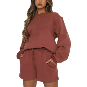 Conjunto de 2 Piezas de Sudadera y Pantalones Cortos Casuales de Invierno para Mujer, Cuello Redondo, Transpirable, de Poliéster, de Alta Calidad - Product Image 2