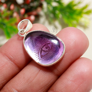 2025 énorme choix ovale coupe améthyste avec oeil pierres précieuses en argent Sterling pendentif bijoux en gros mode pierres précieuses bijoux - Product Image 4