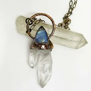 High Quality Moonstone Crystal Multi Gemstone Bohemian Necklace Manufacture Handmade Brass Jewelry Electroplated brass Necklaces