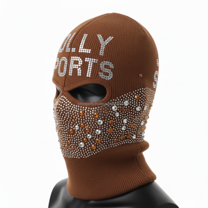 หมวกบาลาคลาวาผู้หญิงสุดหรู ผ้าอะคริลิกหนา 280GSM สีน้ำตาล ประดับคริสตัล พร้อมโลโก้สั่งทำ ช่องตา สำหรับฤดูหนาว - Product Image 4