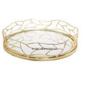 Stylish Fancy Unique Designer <b>Gold</b> Plated Metal And <b>Mirror</b> Made Serving <b>Tray</b> Hotel And Restaurant Coffee Table Centerpiece - Product Image 2