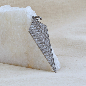 Pendentif en argent massif 925 diamant oxydé fait à la main, bijoux 25x60 MM, cadeau pour elle - Product Image 1