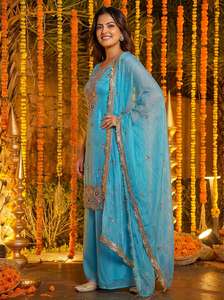 Traje Salwar Kameez de Seda Fandy con Bordado de Lentejuelas y Hilo, Estilo Étnico Indio, con Dupatta Elegante - Product Image 3