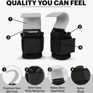Ganchos de gimnasio de levantamiento de pesas con logotipo personalizado de neopreno de la mejor calidad con protección profesional - Product Image 4