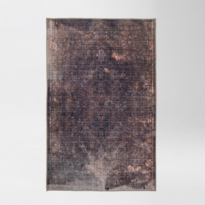 Alfombra de área de pelo bajo, lavable y plegable, de chenilla turca, estilo Art Deco, con diseño floral vintage desgastado en tonos taupe y malva, OEM ODM - Product Image 1