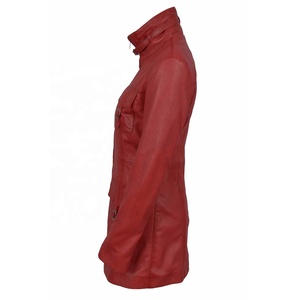 Gabardina impermeable de piel de oveja auténtica roja para mujer ATLANTIC, abrigo largo de estilo de invierno con cuello levantado, forro de poliéster - Product Image 3
