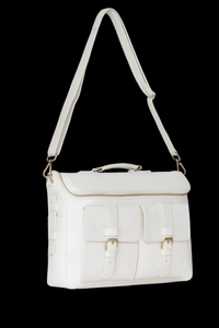 Bolso de Cuero Blanco de Lujo con Herrajes Dorados, Bolso de Cuero para Portátil - Product Image 4