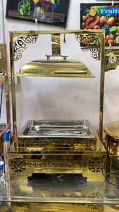 Chauffe-plats en acier inoxydable de haute qualité motif rond ensemble de service de buffet à l'état neuf pour les fêtes et les buffets - Product Image 6