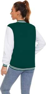 Venta al por mayor Mujeres College Varsity Chaqueta de las mujeres Logo Chenille Bordado Gris Mangas de cuero Letterman Lana Varsity Jacket - Product Image 3