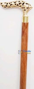 High Quality Brown Foldable Wooden Walking Stick With Brass Polish Leaf Design <b>Handle</b> Handcraft Gift Item For Hiking & Camping - Product Image 2