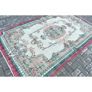5.4x8.9 ft Vintage Rug, Turkish Rug, <b>Red</b> Solid <b>Wool</b> Rug - Product Image 2