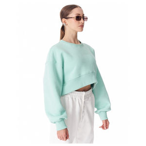 Sudadera Corta de Manga Larga 100% Algodón para Mujer, Cuello Redondo, Ropa Casual de Calle para Invierno y Primavera - Product Image 3